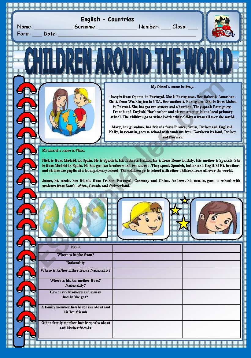 Reading Comprehension - Children around the world