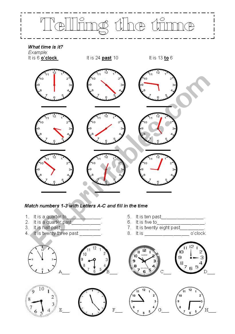 Telling the time worksheet