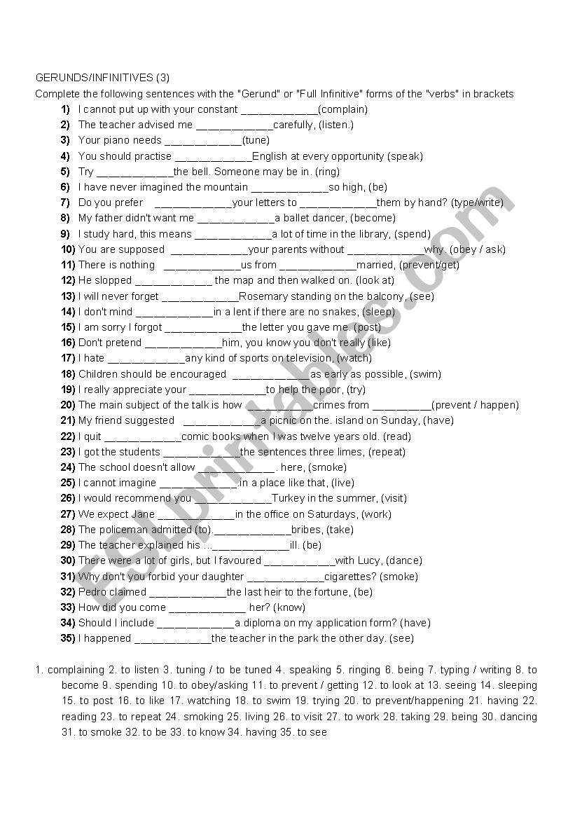 Gerund worksheet 4 worksheet