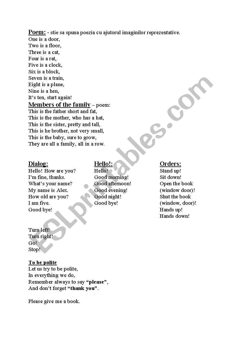 Thematic poems, dialogues and describing pictures