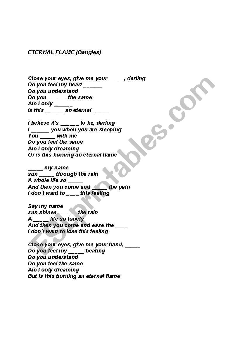 eternal flame lyrics worksheet