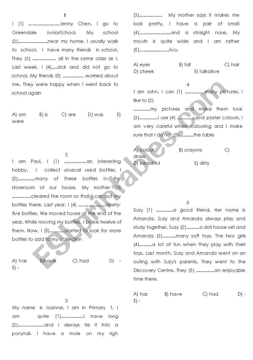 cloze test worksheet