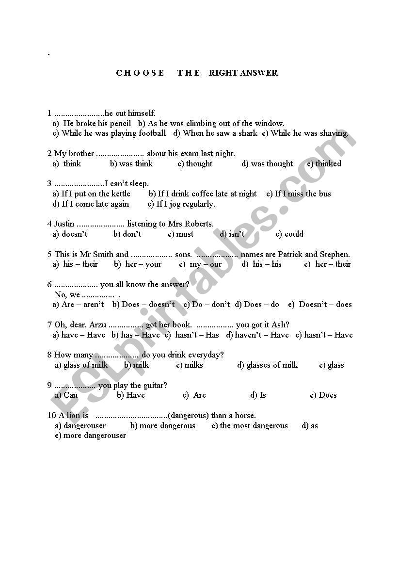 short  TEST worksheet