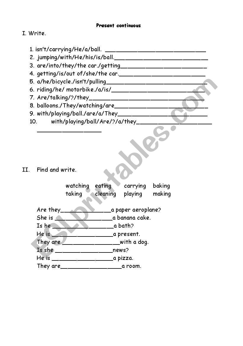 Present continuous tasks worksheet