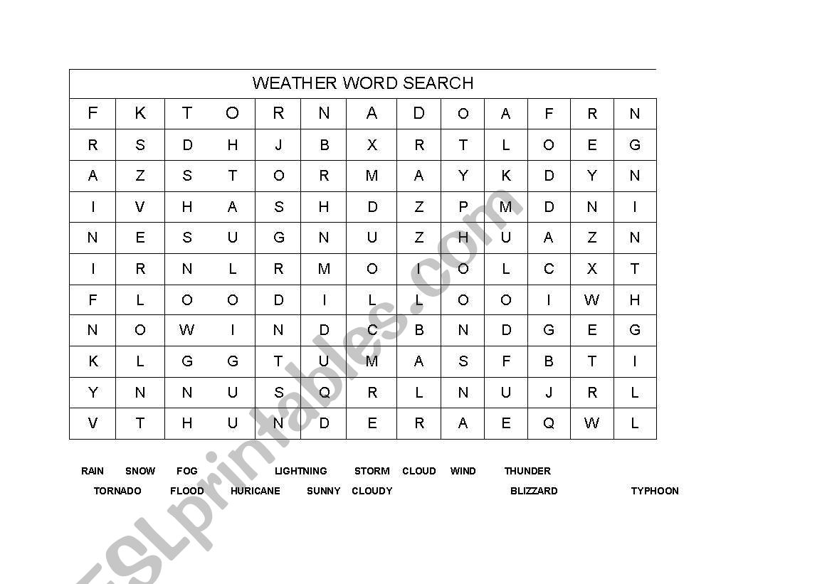 WEATHER VOCABULARY WORD SEARCH