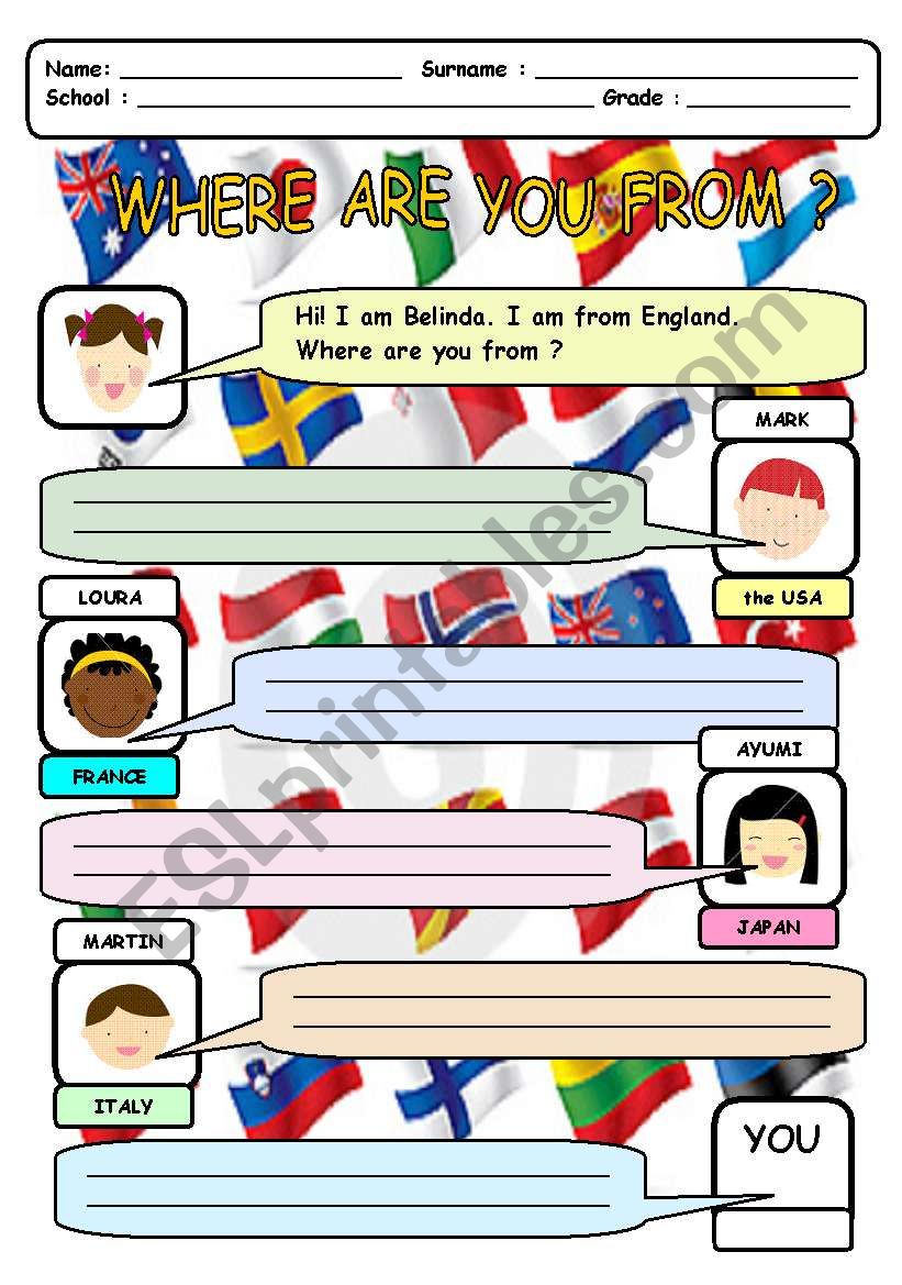 WHERE ARE YOU FROM? worksheet