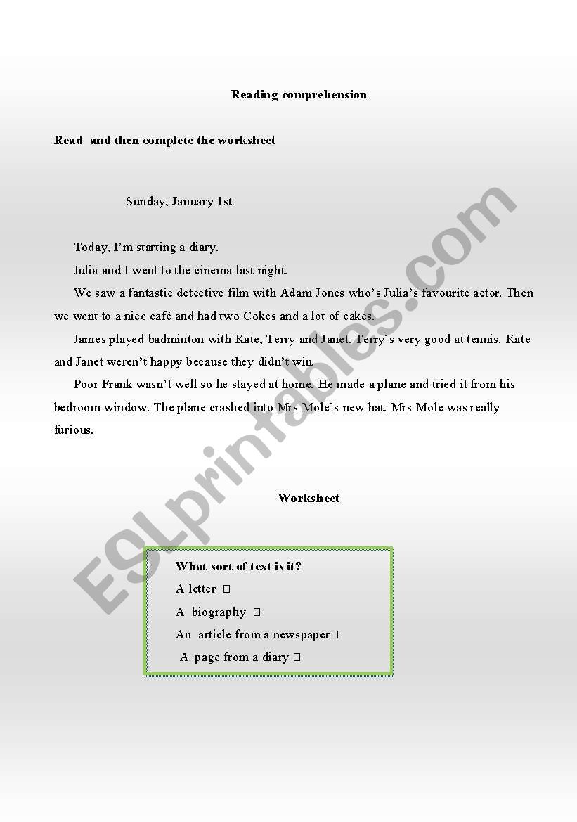 Read and answer the questions worksheet