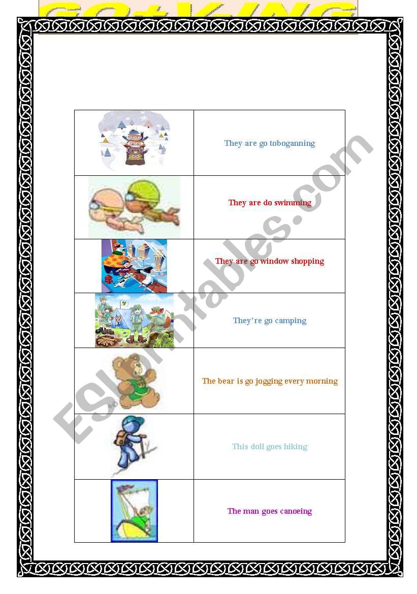 GO+VING PICTIONARY worksheet