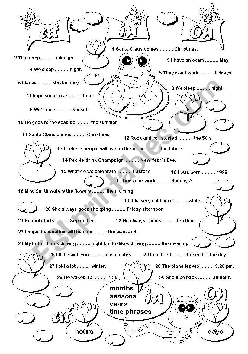 AT - IN - ON worksheet