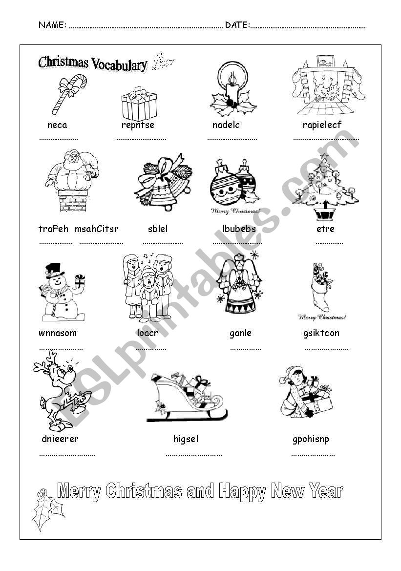 Christmas vocabulary worksheet