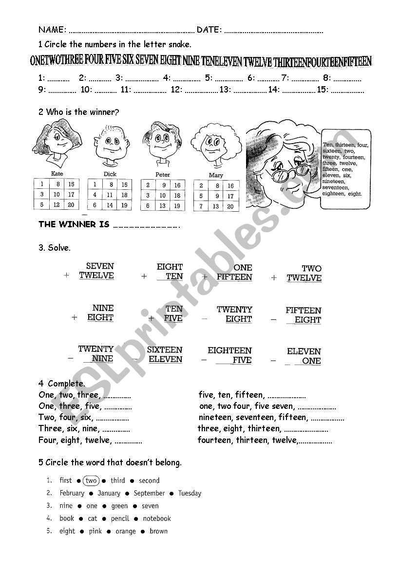 Numbers with bingo worksheet