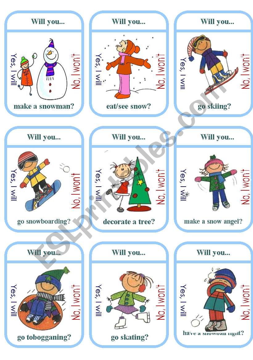 Winter Activities Card Game worksheet