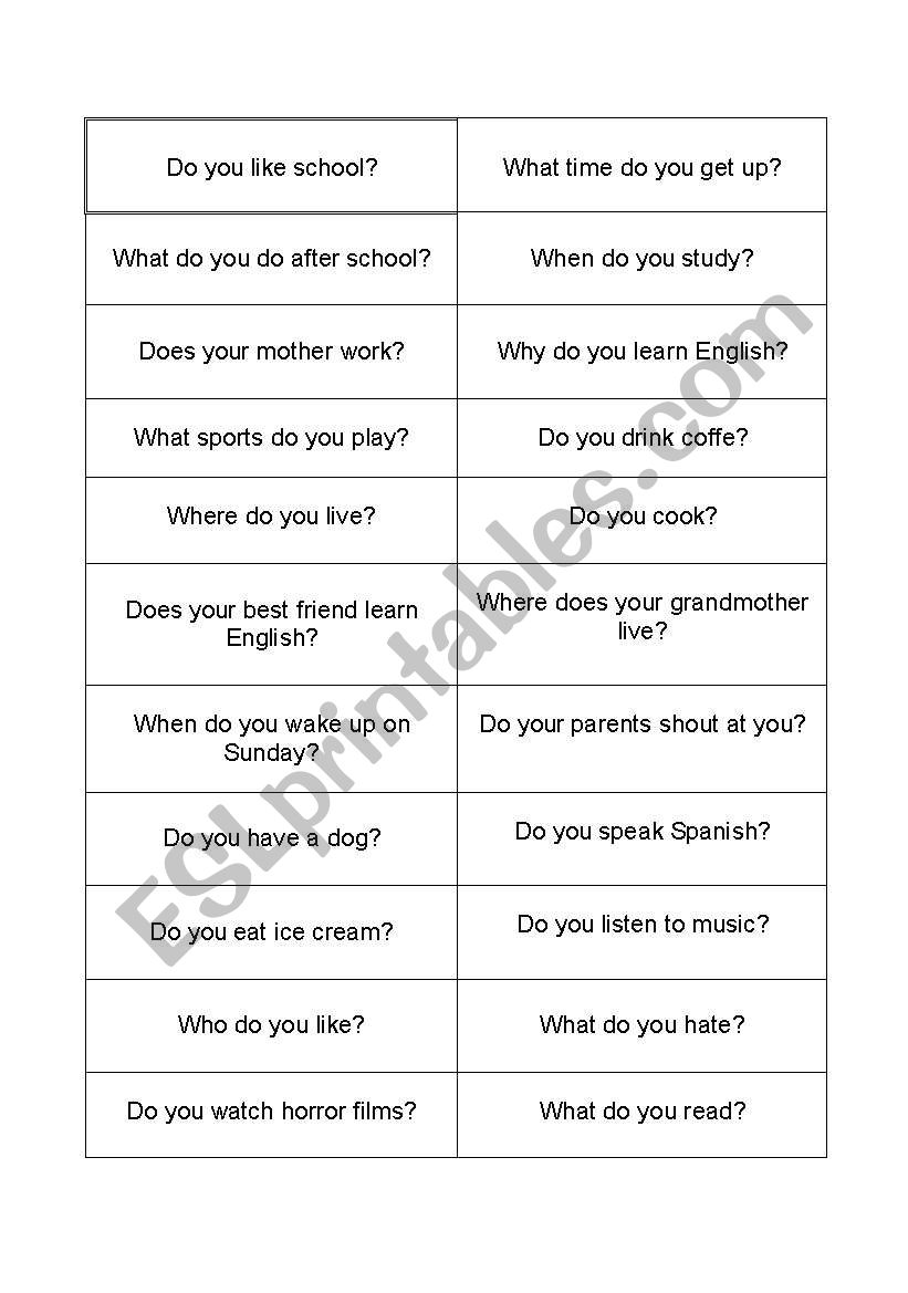 Presnt Simple Questions - communication exercise