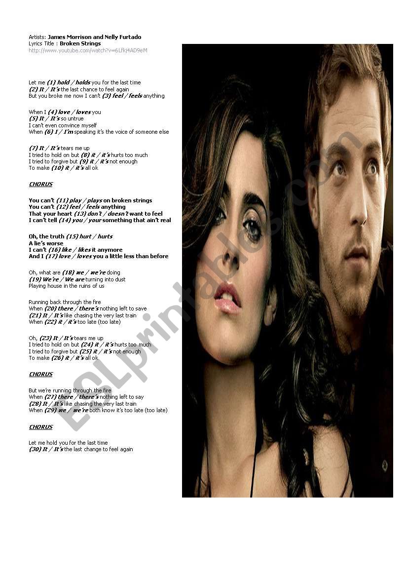 PRESENT SIMPLE -- multiple choice exercise - song: Â«BROKEN STRINGSÂ» by NELLY FURTADO and JAMES MORRISON 