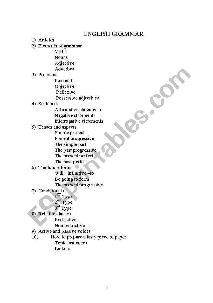 grammar items  worksheet