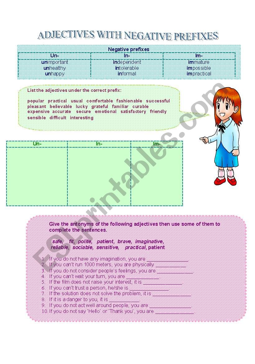 Adjectives with negative prefixes