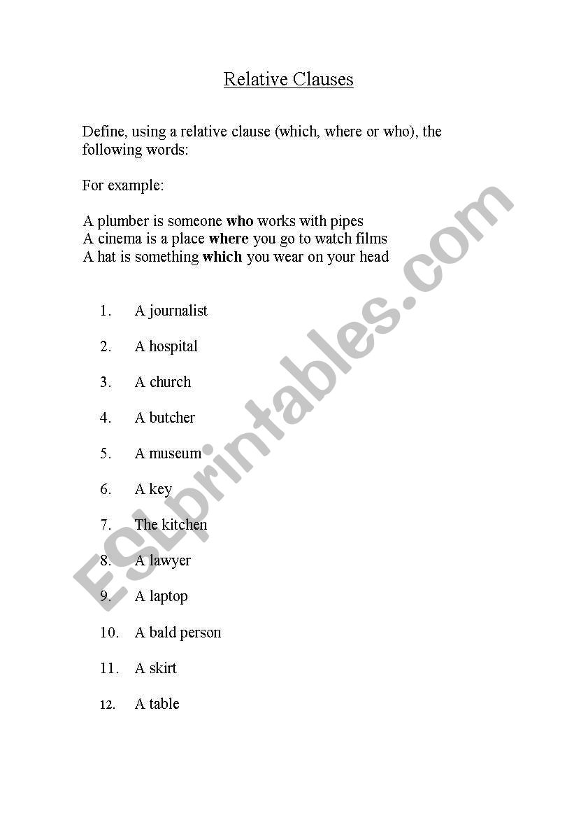 Relative Clauses - Who, Where, Which