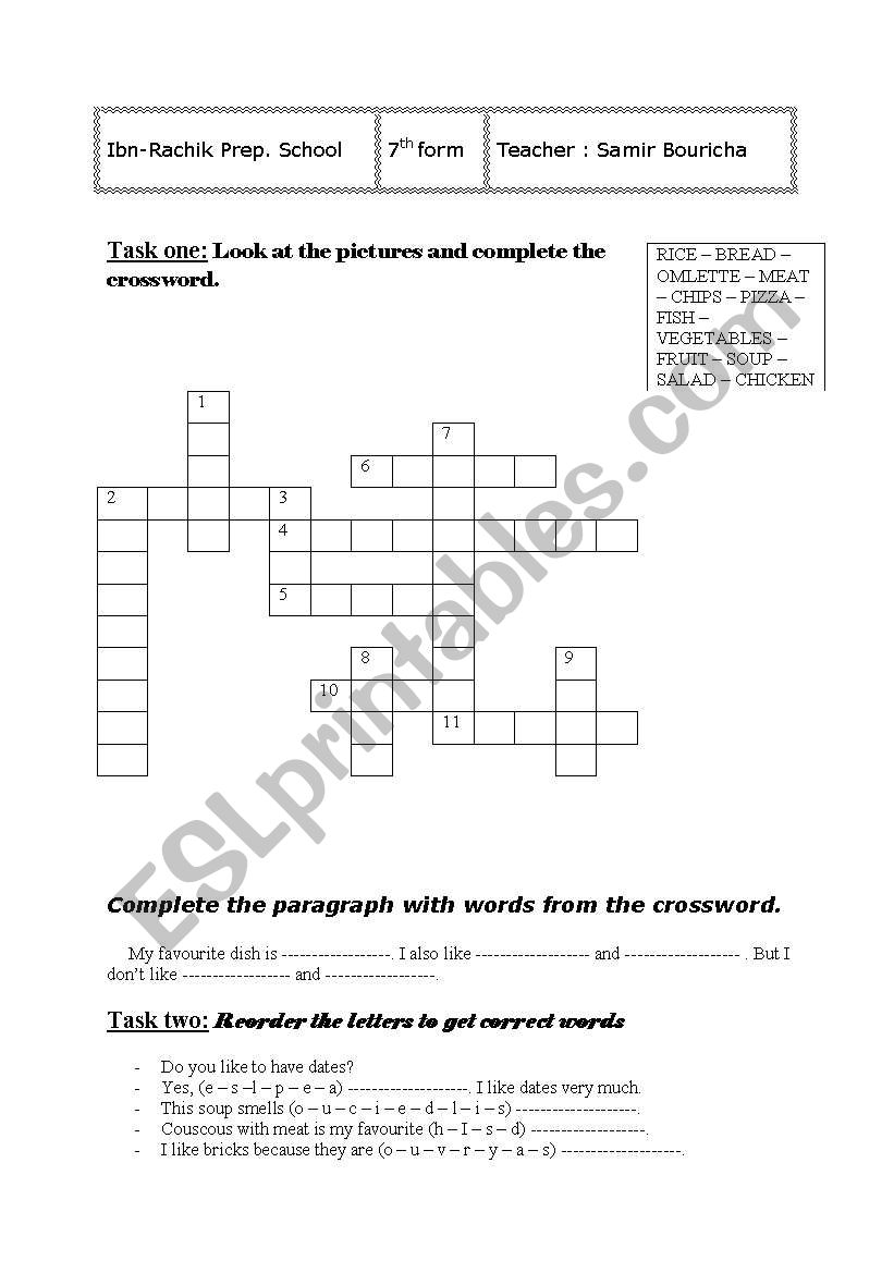  favourite food worksheet