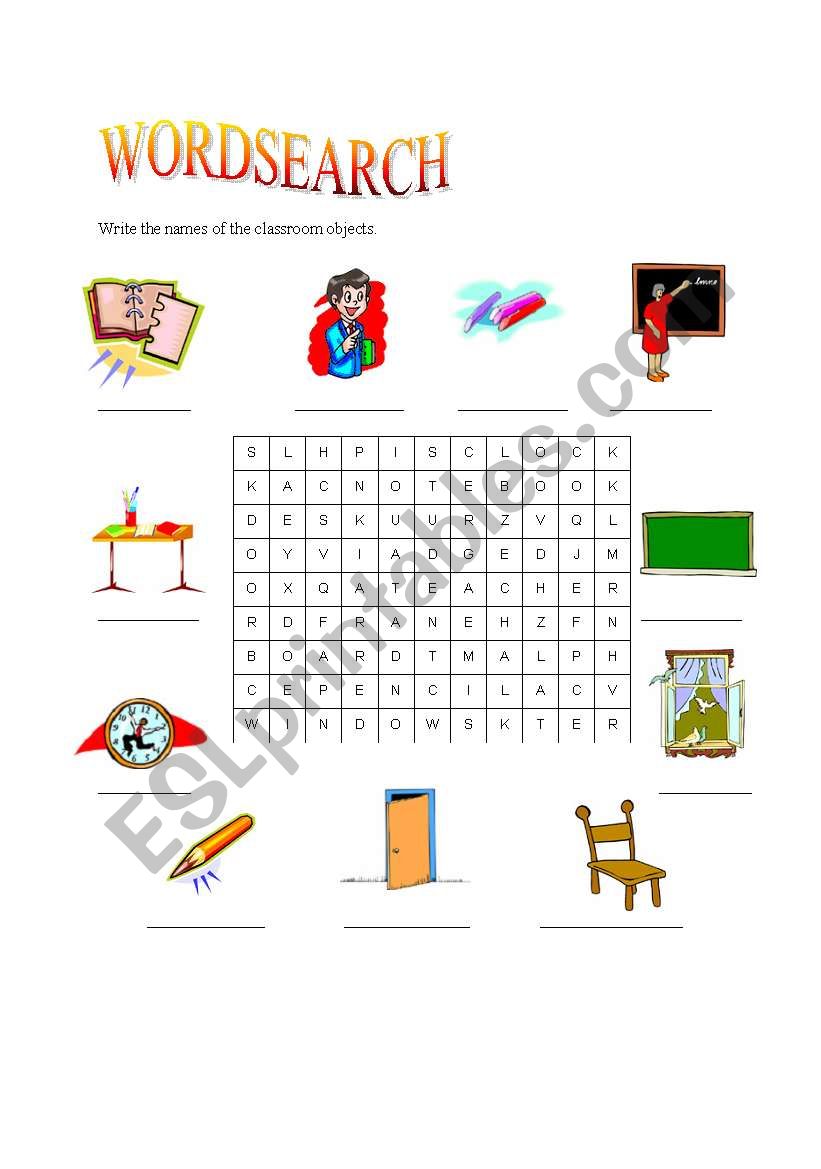 classroom wordsearch worksheet