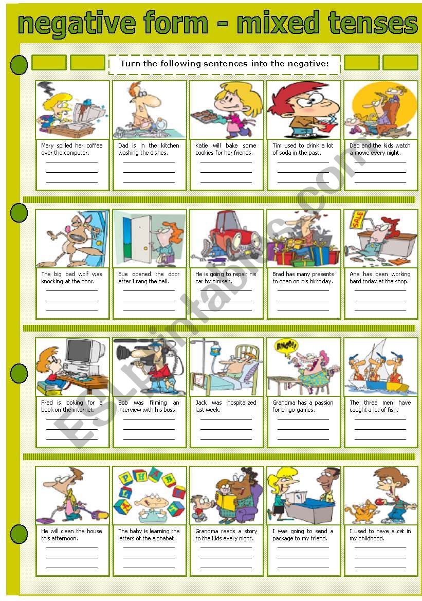 NEGATIVE FORM - MIXED TENSES worksheet