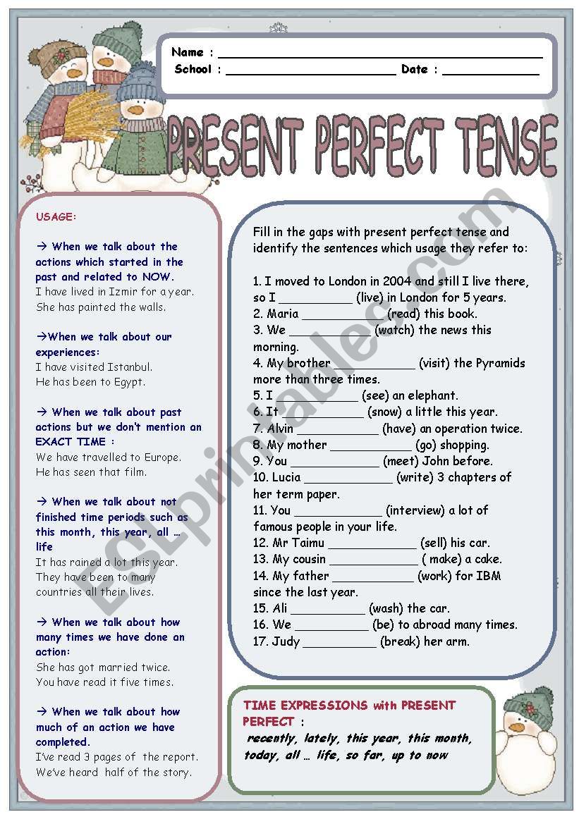 present perfect tense worksheet