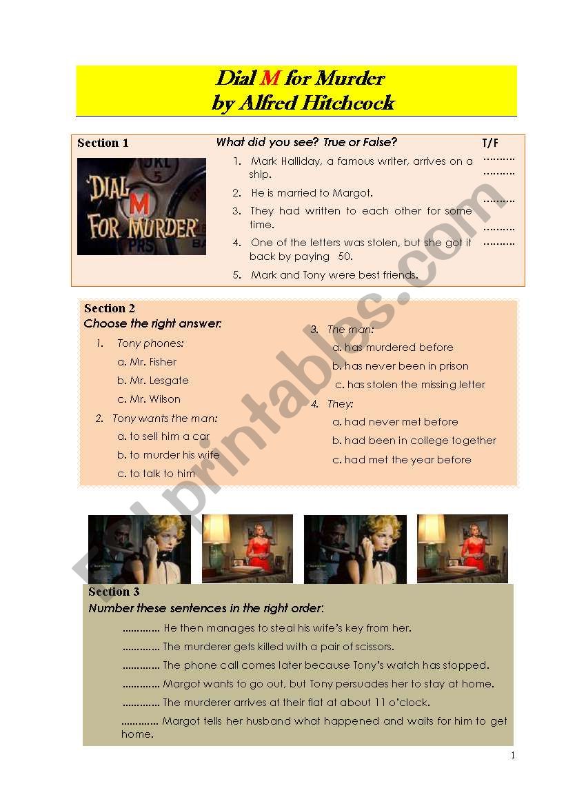 Dial M for Murder - part 1 worksheet