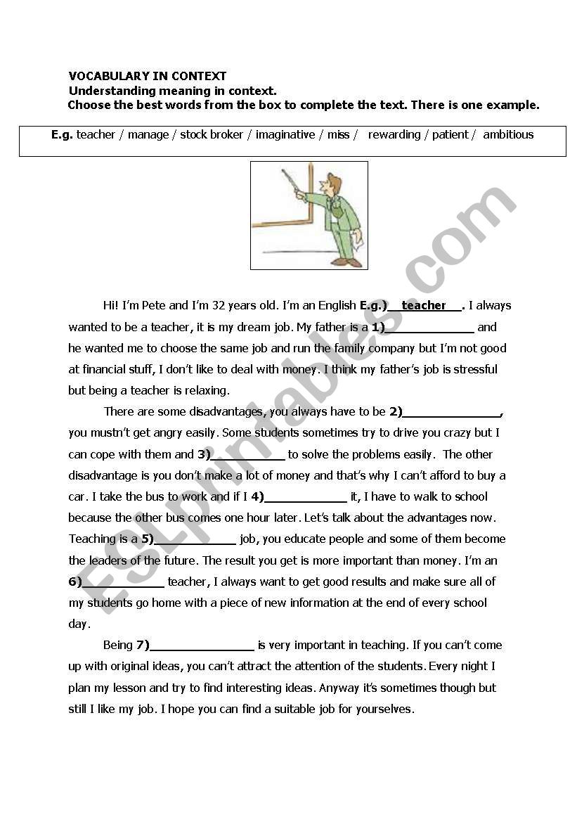 vocabulary in context worksheet