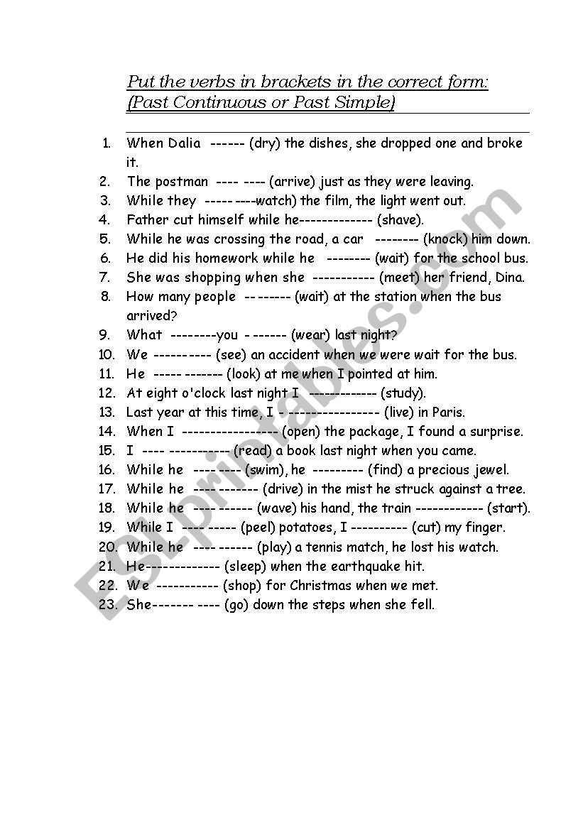 work sheet on past simple and past continuous