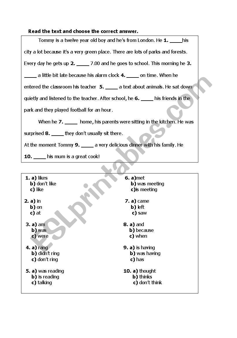 cloze test worksheet