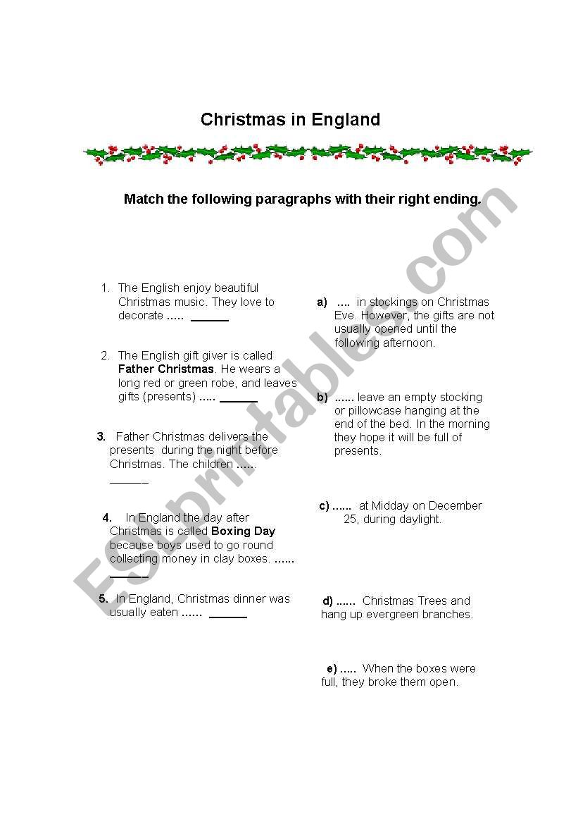 Christmas in England worksheet