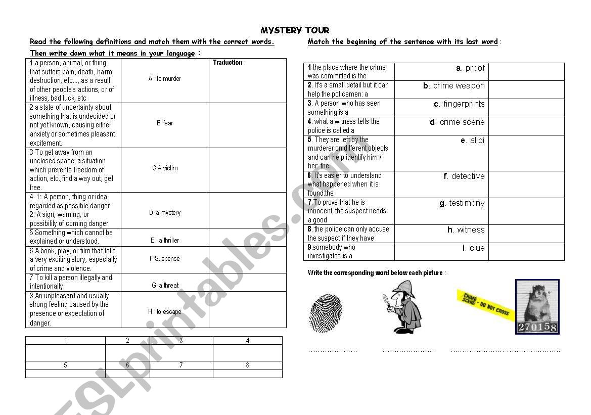 Mystery tour : Crime vocabulary