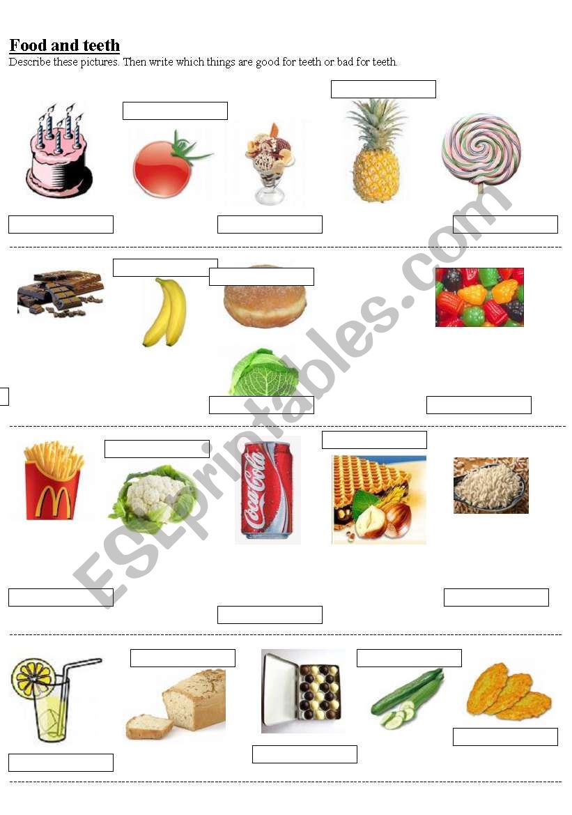 Food and teeth worksheet