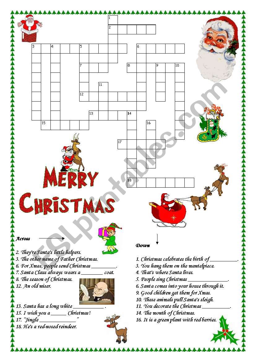 Christmas crosswords worksheet