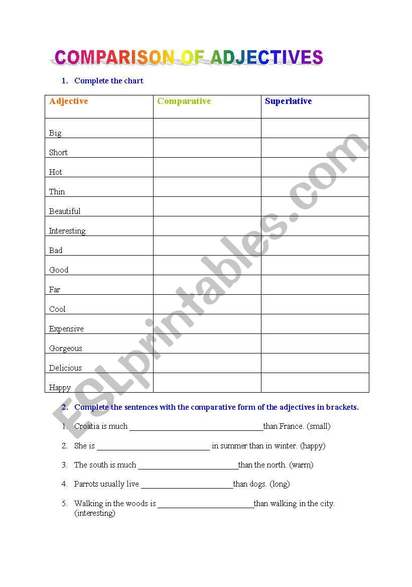 Comparison of adjectives  worksheet