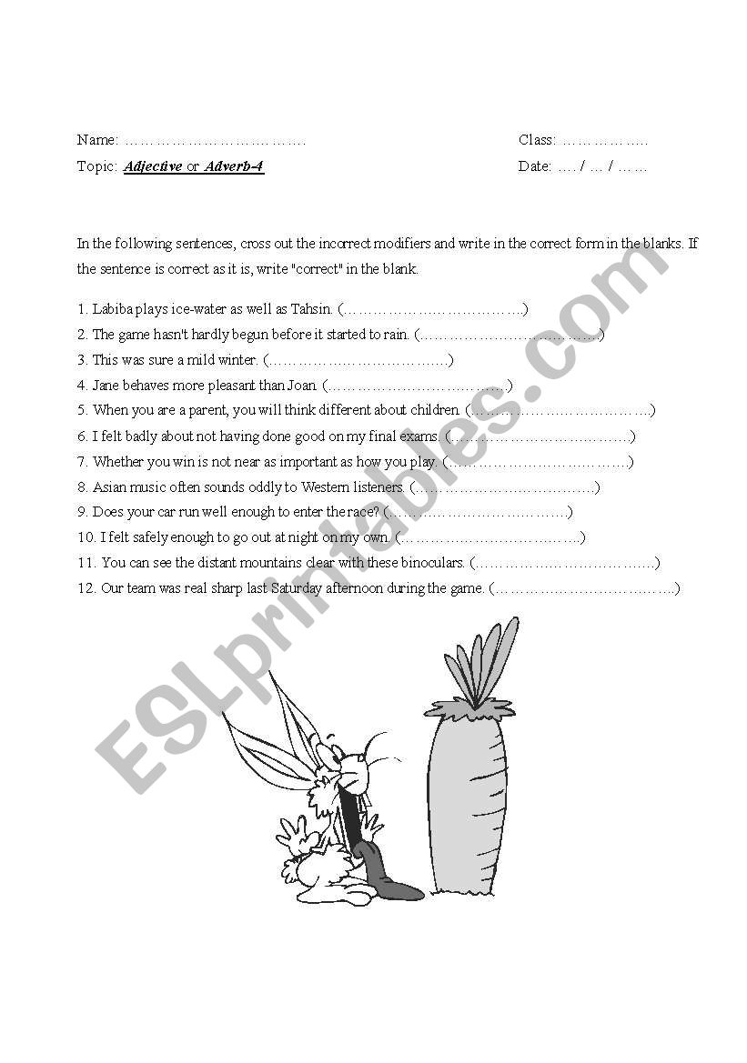 adjective or adverb worksheet