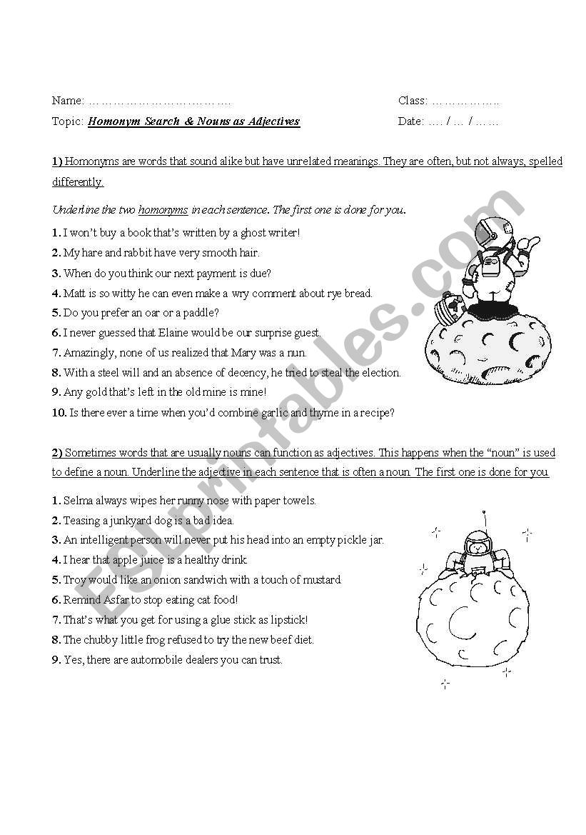 homonym search worksheet