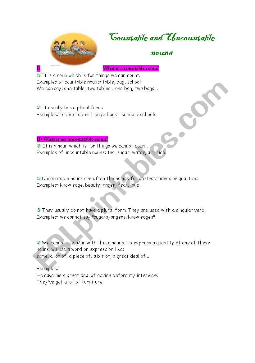 Countable and uncountable nouns