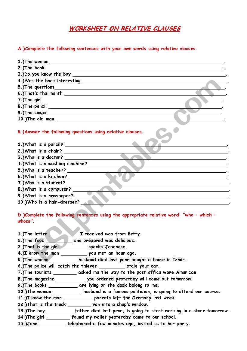 RELATIVE CLAUSES worksheet