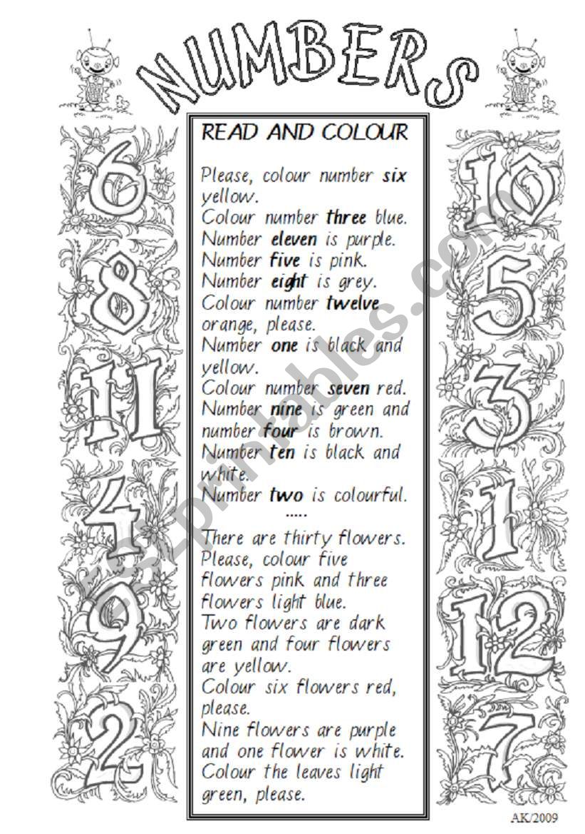 Numbers - Read and Colour worksheet