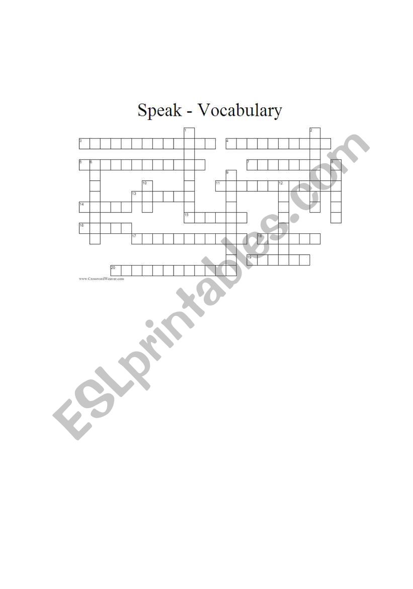 Speak (novel) vocabulary building crossword puzzle