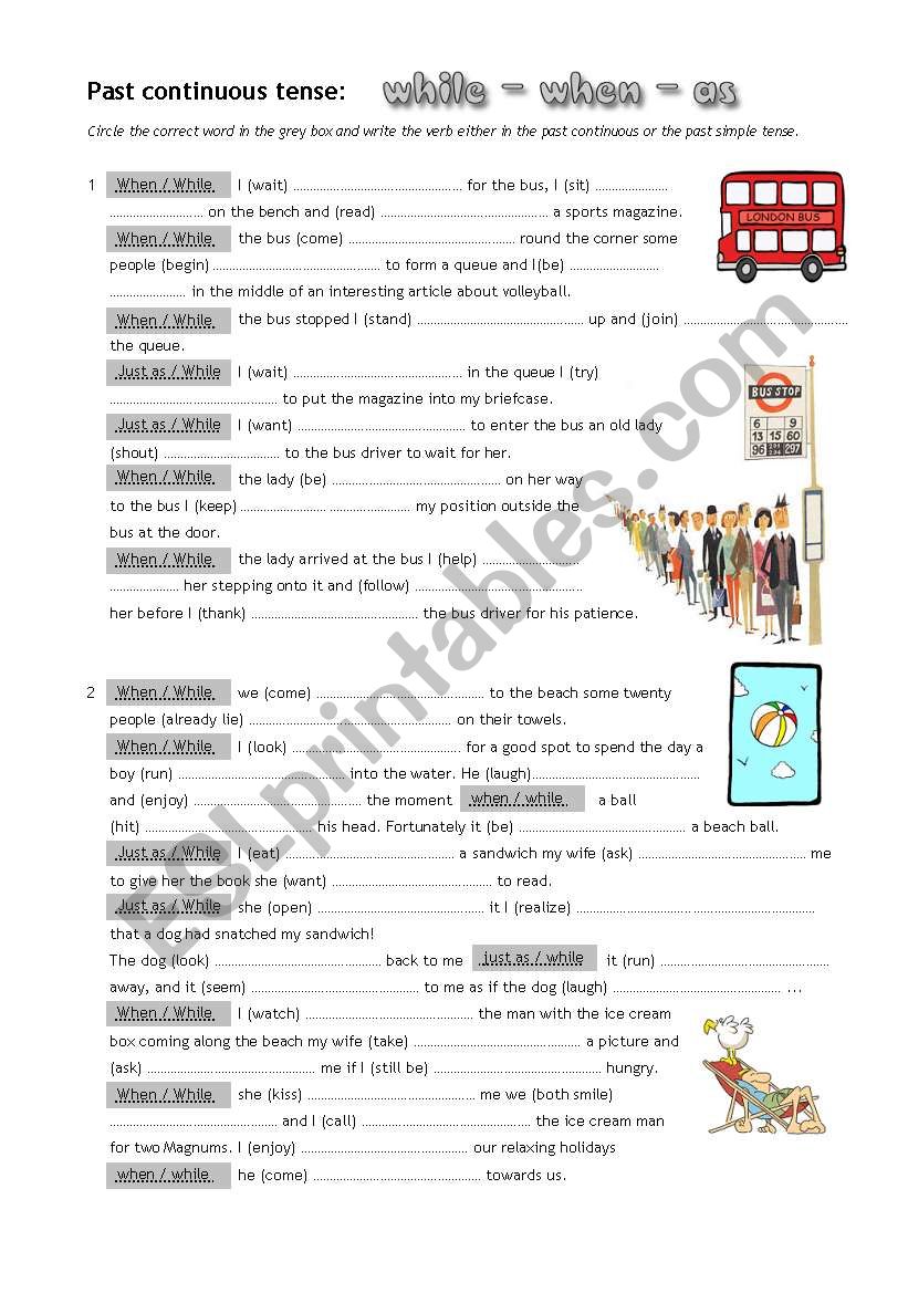 while - when - as worksheet