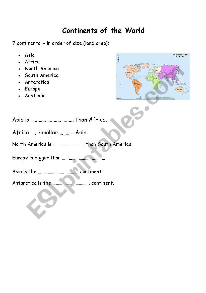 comparing the size of continents 