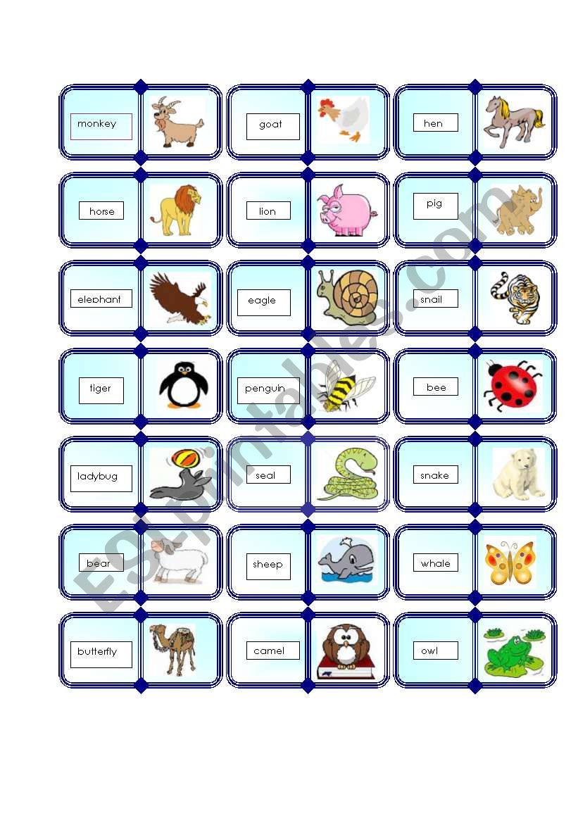 animals domino 1/ 2 worksheet