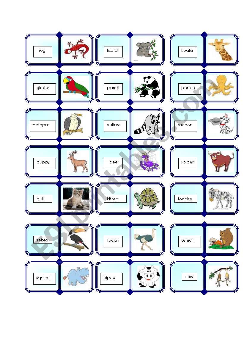 animals domino 2/2 worksheet