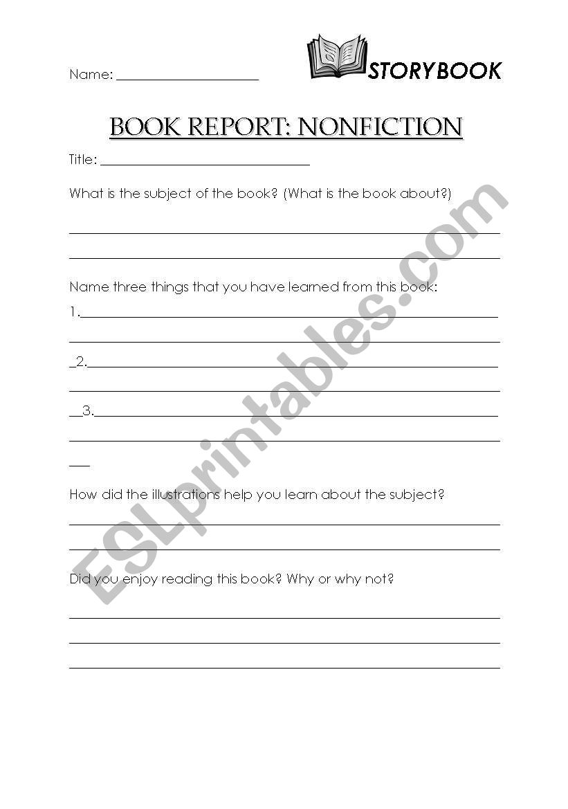 Book Report - Non Fiction worksheet
