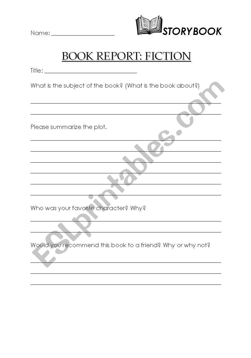 Book Report - Fiction worksheet