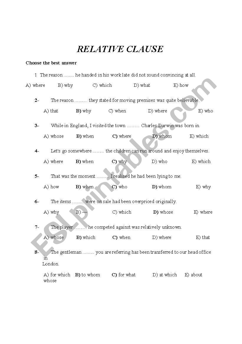 Relative clause worksheet