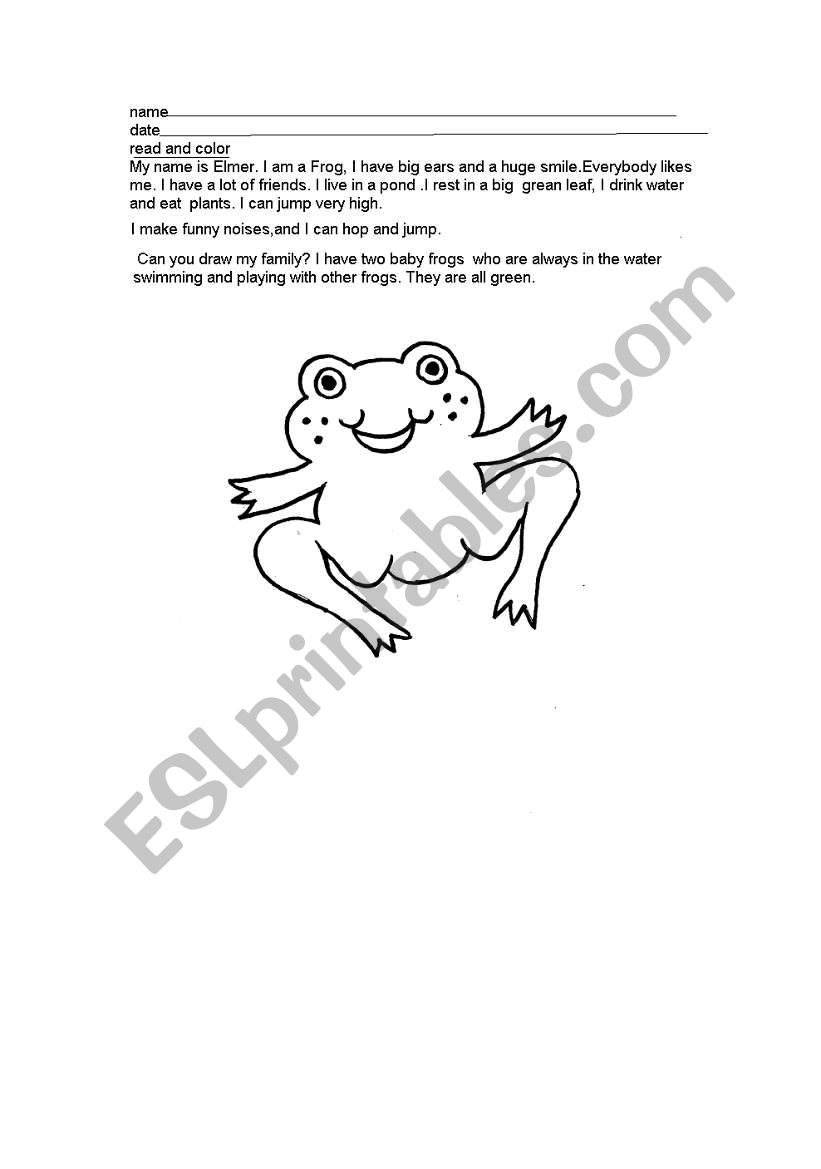 ELMER THE FROG worksheet