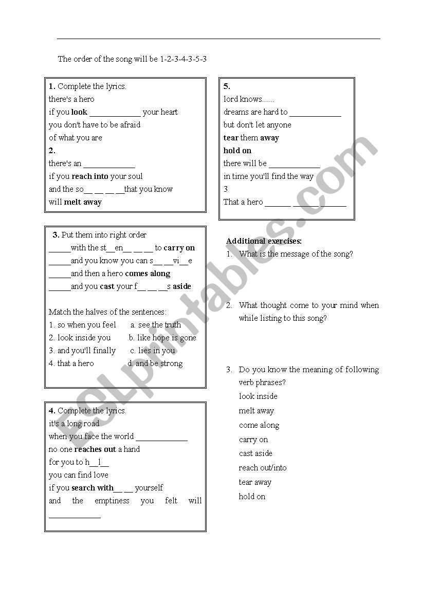 song: hero worksheet