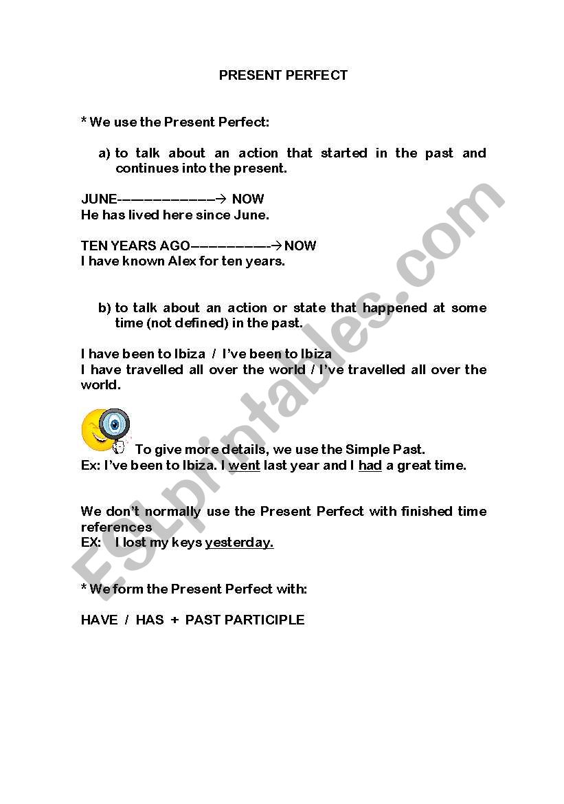 PRESENT PERFECT WORKSHEET worksheet